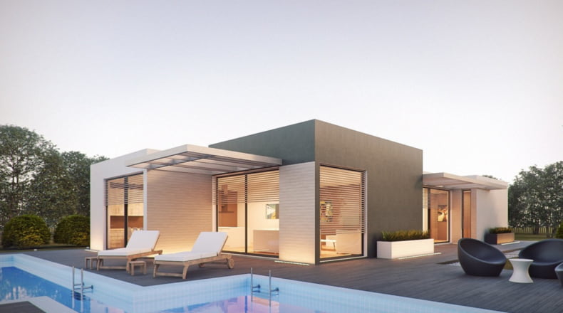 Imagen de una vivienda de obra nueva con piscina